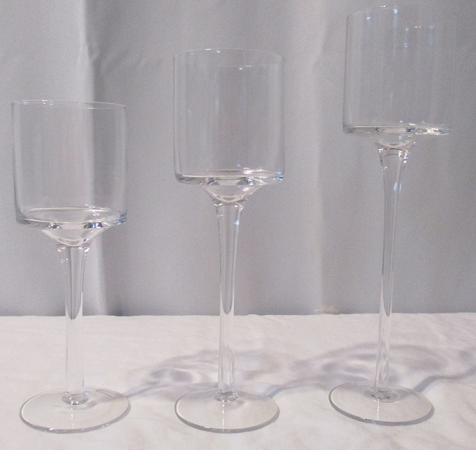 3-er Kerzenhalter, aus Glas, Hochzeitsdekoration, Hochzeit, Leihmaterial, Dekorationsverleih