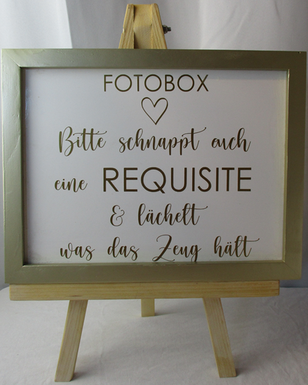 Schild Fotobox, Hochzeitsdekoration, Dekorationsvermietung, Dekoverleih, Leihmaterial, Hochzeit